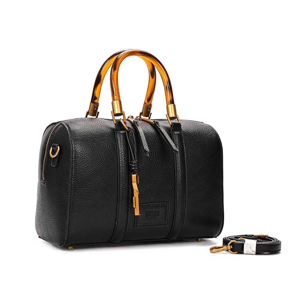 Bolsa Tote Santa Lolla Preta Couro Floater Alça Âmbar