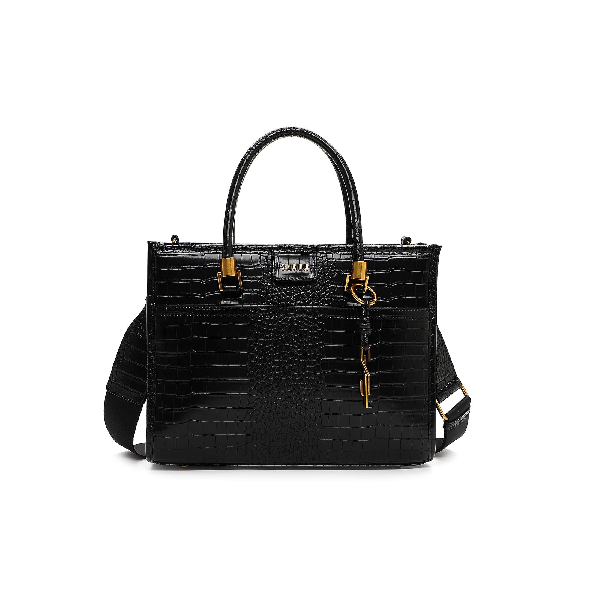 Bolsa Tote Santa Lolla Preta Croco Alça Tiracolo