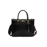Bolsa Tote Santa Lolla Preta Croco Alça Tiracolo