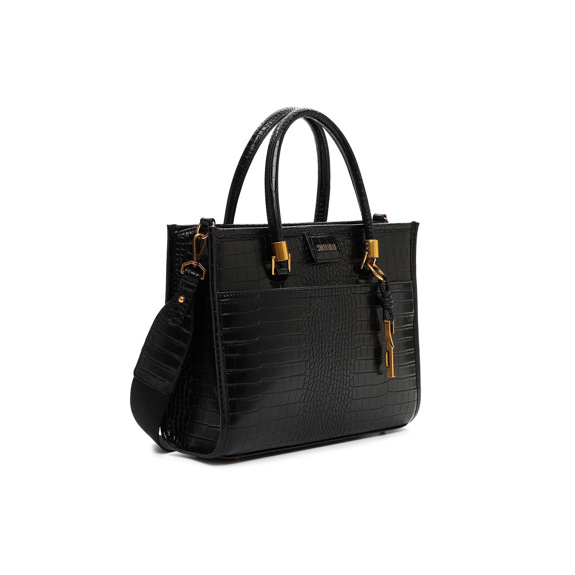 Bolsa Tote Santa Lolla Preta Croco Alça Tiracolo
