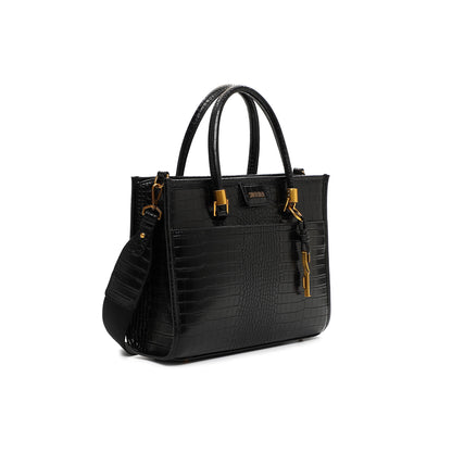 Bolsa Tote Santa Lolla Preta Croco Alça Tiracolo