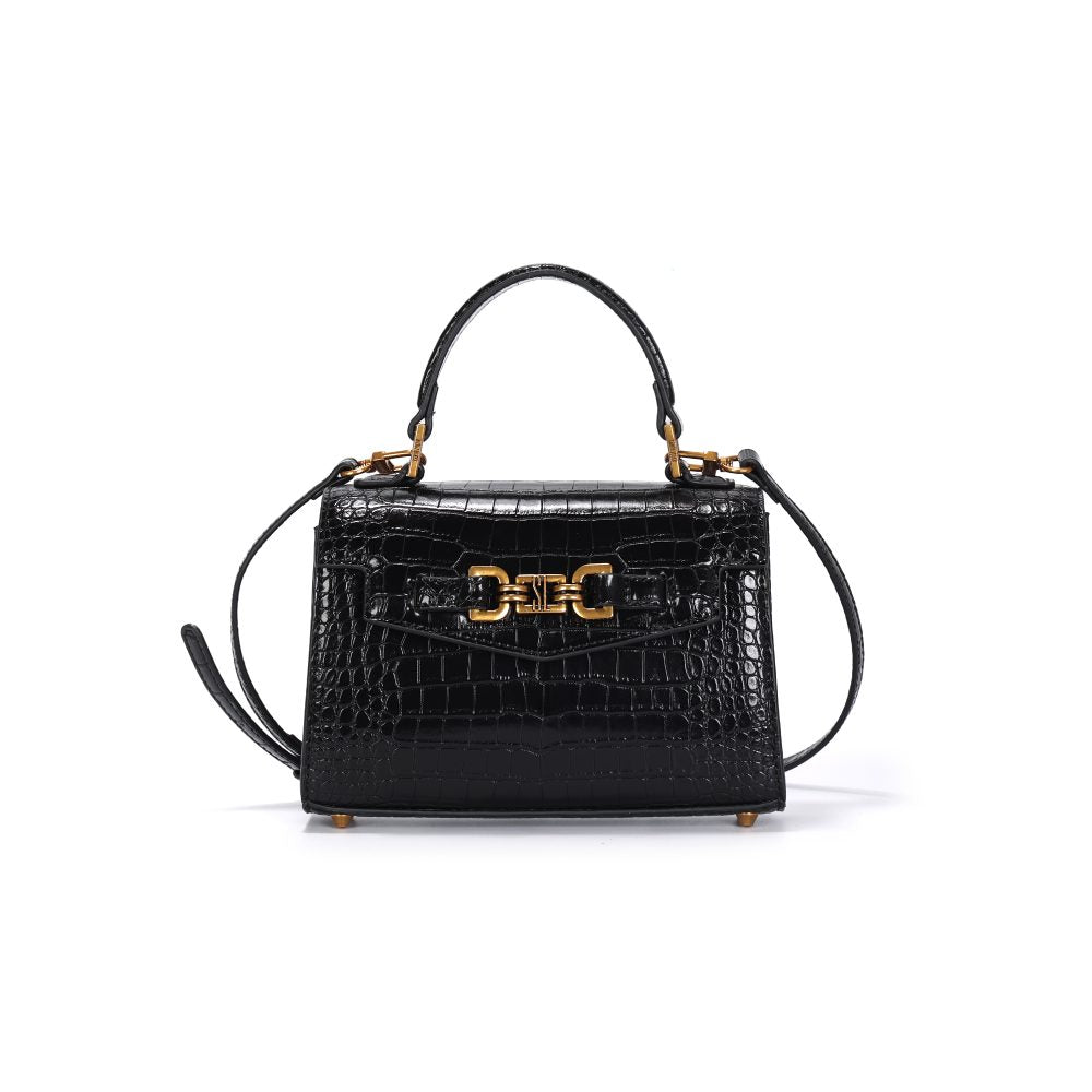 Bolsa Tote Santa Lolla Preta Croco Alça Tiracolo