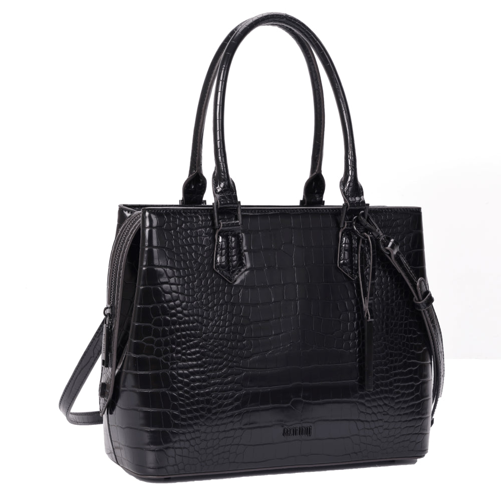 Bolsa Tote Santa Lolla Preta Croco Duas Alças