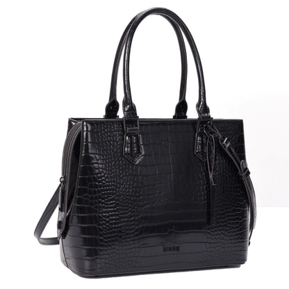 Bolsa Tote Santa Lolla Preta Croco Duas Alças