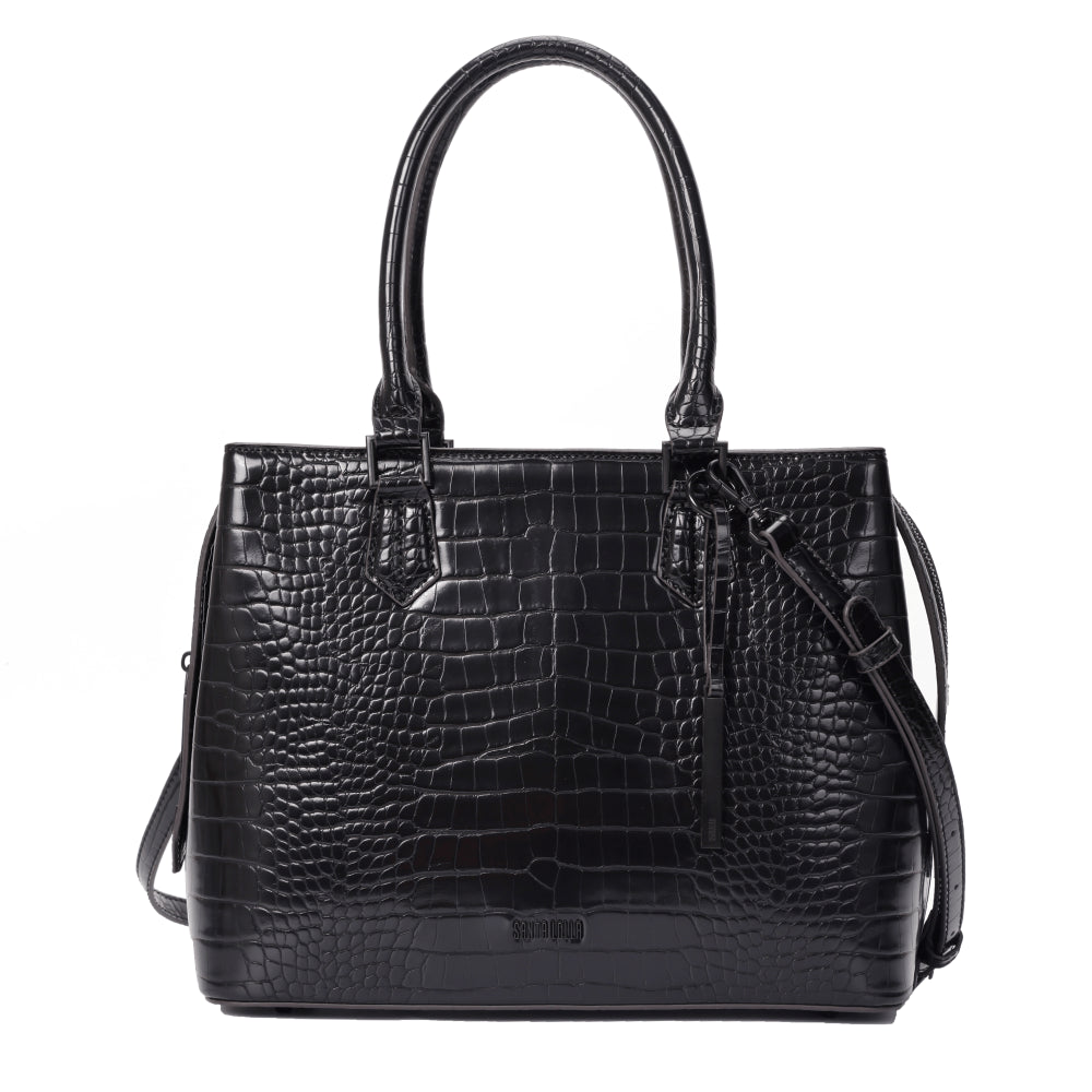 Bolsa Tote Santa Lolla Preta Croco Duas Alças