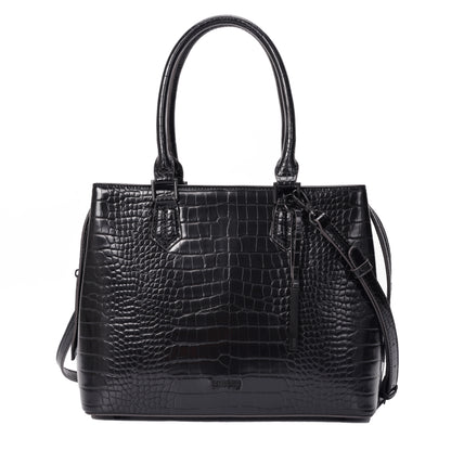 Bolsa Tote Santa Lolla Preta Croco Duas Alças