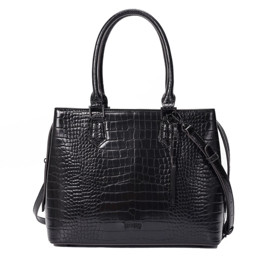Bolsa Tote Santa Lolla Preta Croco Duas Alças