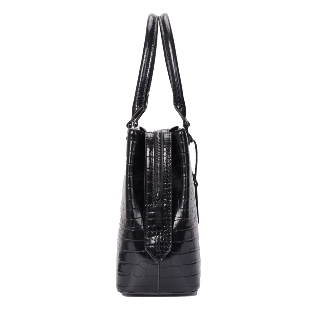 Bolsa Tote Santa Lolla Preta Croco Duas Alças