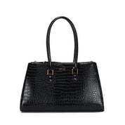 Bolsa Tote Santa Lolla Preta Croco Zíper