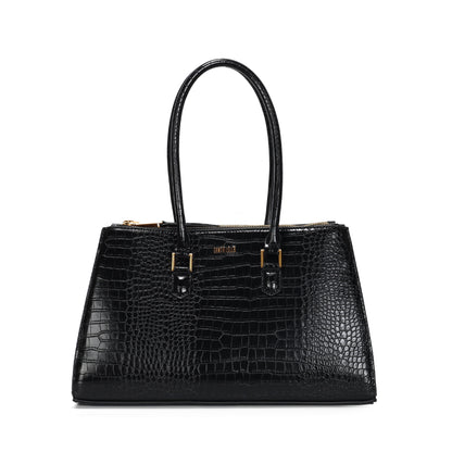 Bolsa Tote Santa Lolla Preta Croco Zíper