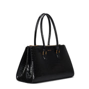 Bolsa Tote Santa Lolla Preta Croco Zíper