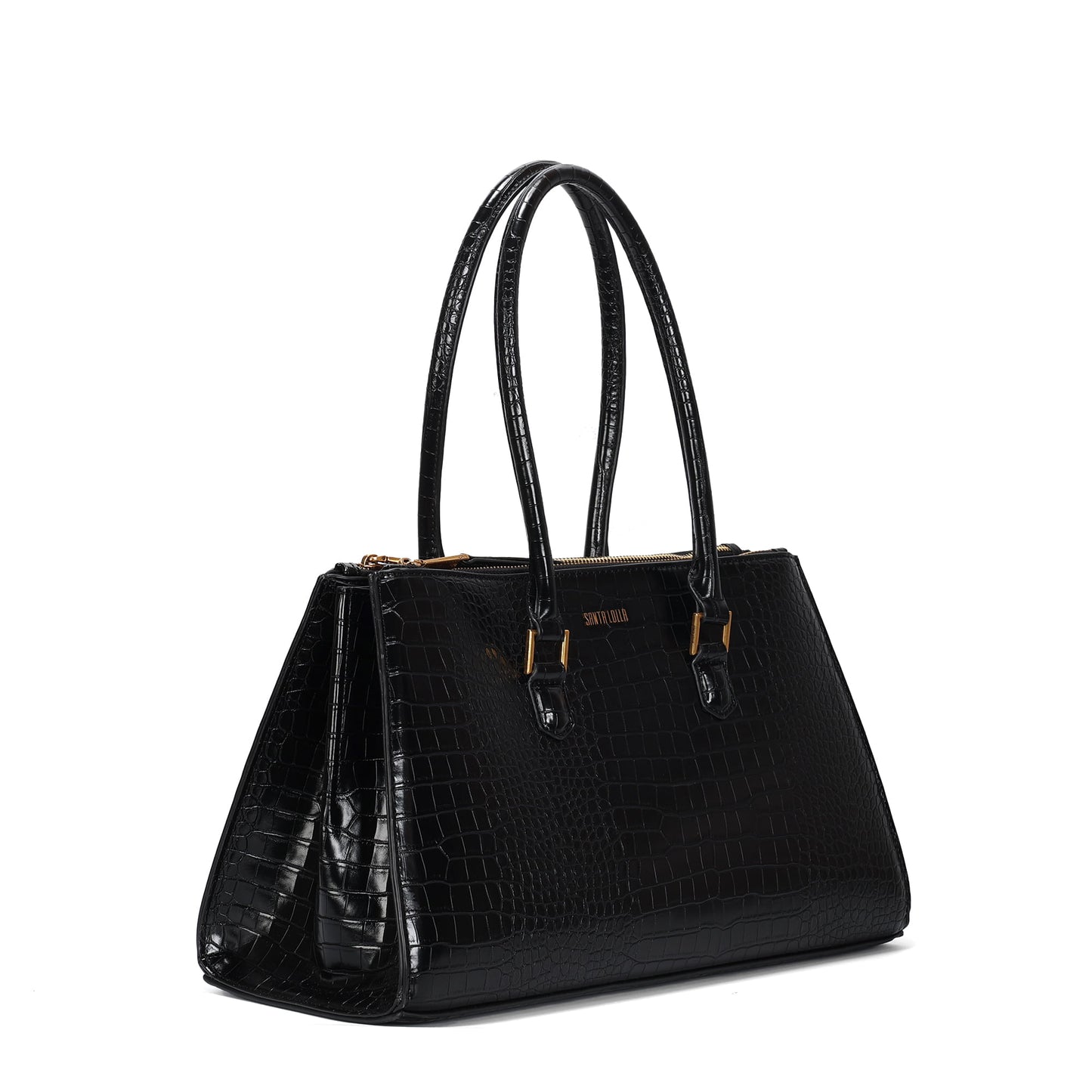 Bolsa Tote Santa Lolla Preta Croco Zíper