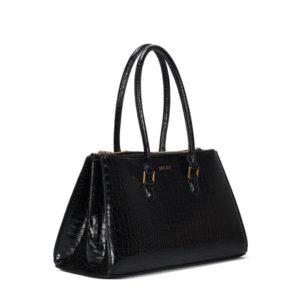 Bolsa Tote Santa Lolla Preta Croco Zíper