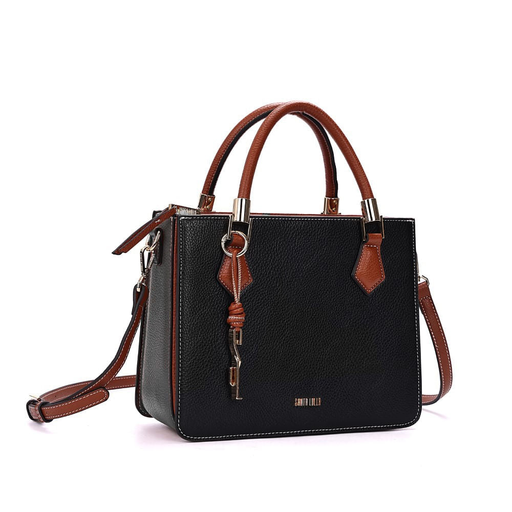 Bolsa Tote Santa Lolla Preta Duas Alças 