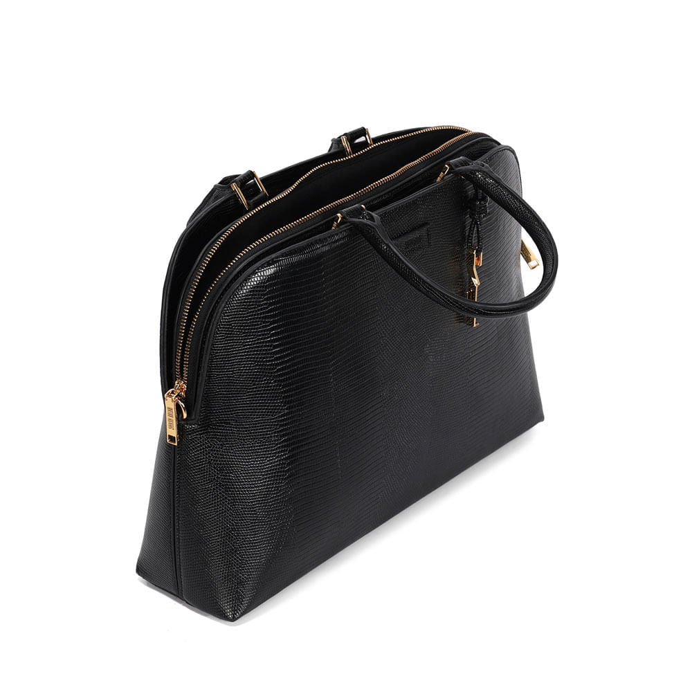 Bolsa Tote Santa Lolla Preta Lizzard Alça Dupla