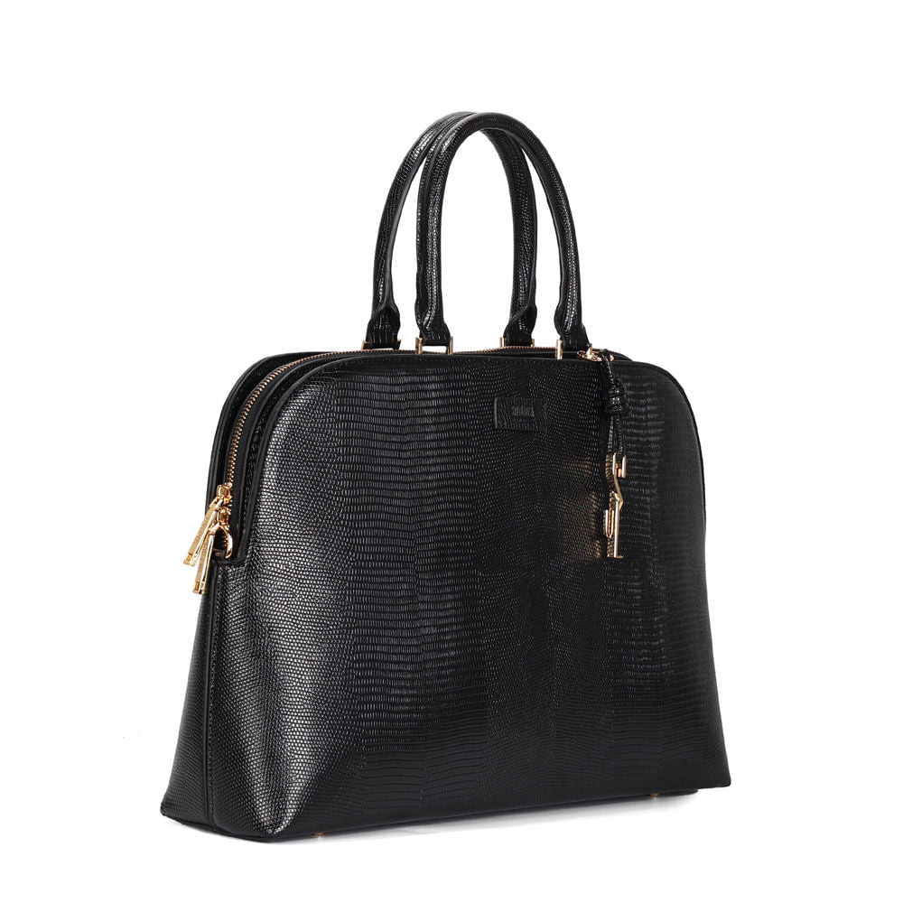 Bolsa Tote Santa Lolla Preta Lizzard Alça Dupla