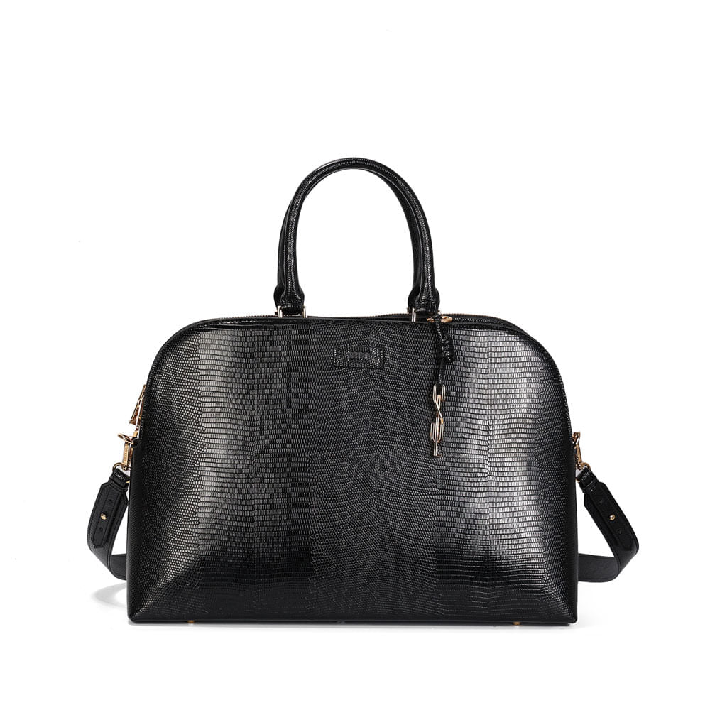 Bolsa Tote Santa Lolla Preta Lizzard Alça Dupla