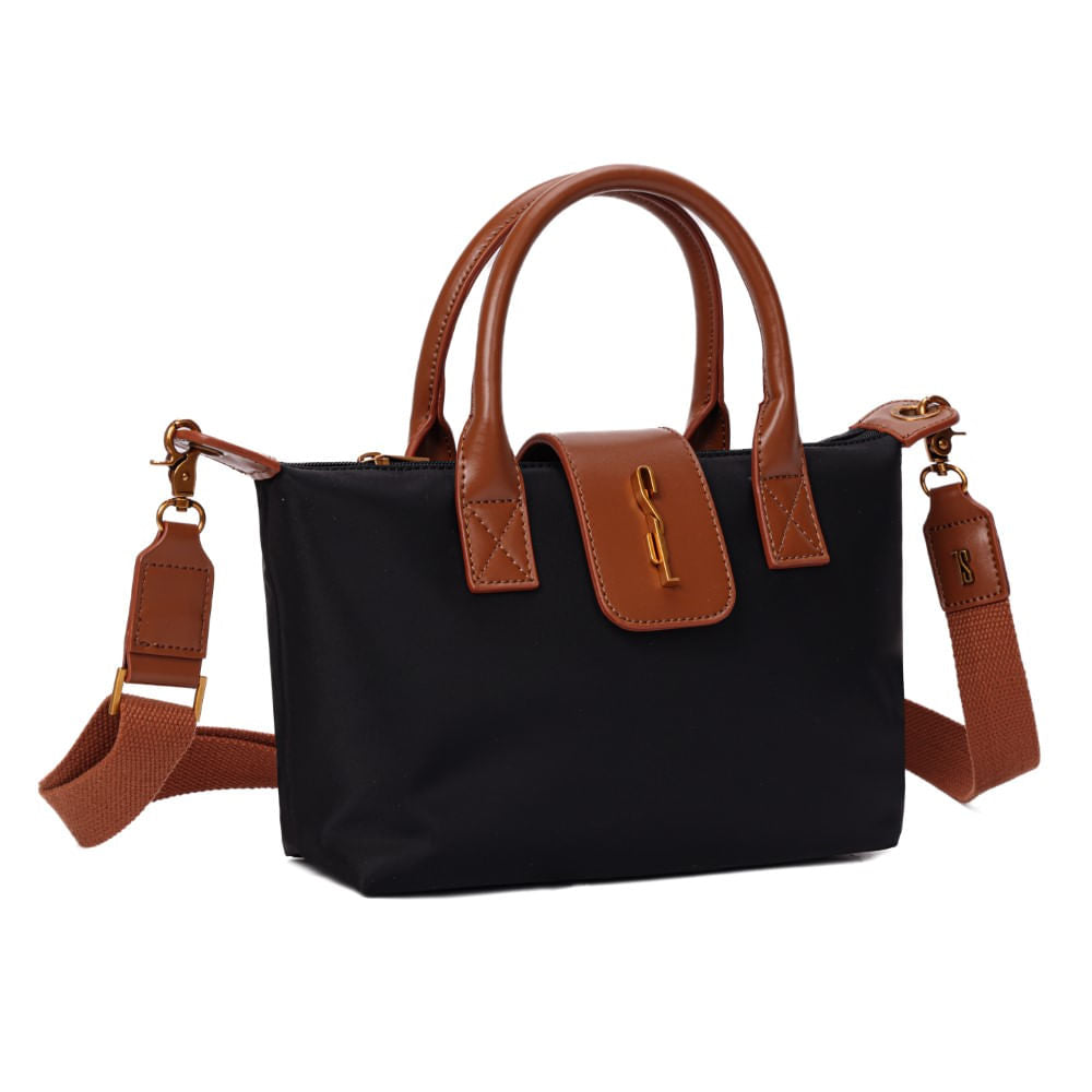 Bolsa Tote Santa Lolla Preta Nylon Alça Tiracolo