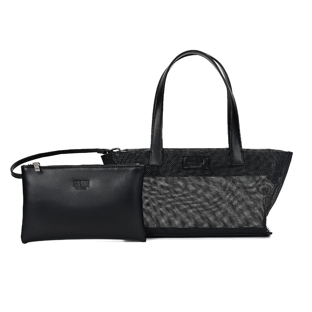 Bolsa Tote Santa Lolla Preta Tela Vazado 2 Em 1