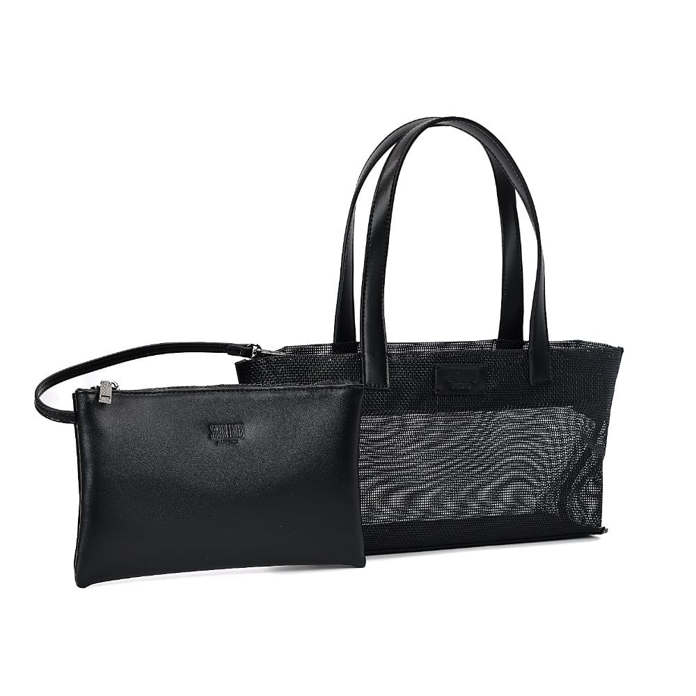 Bolsa Tote Santa Lolla Preta Tela Vazado 2 Em 1