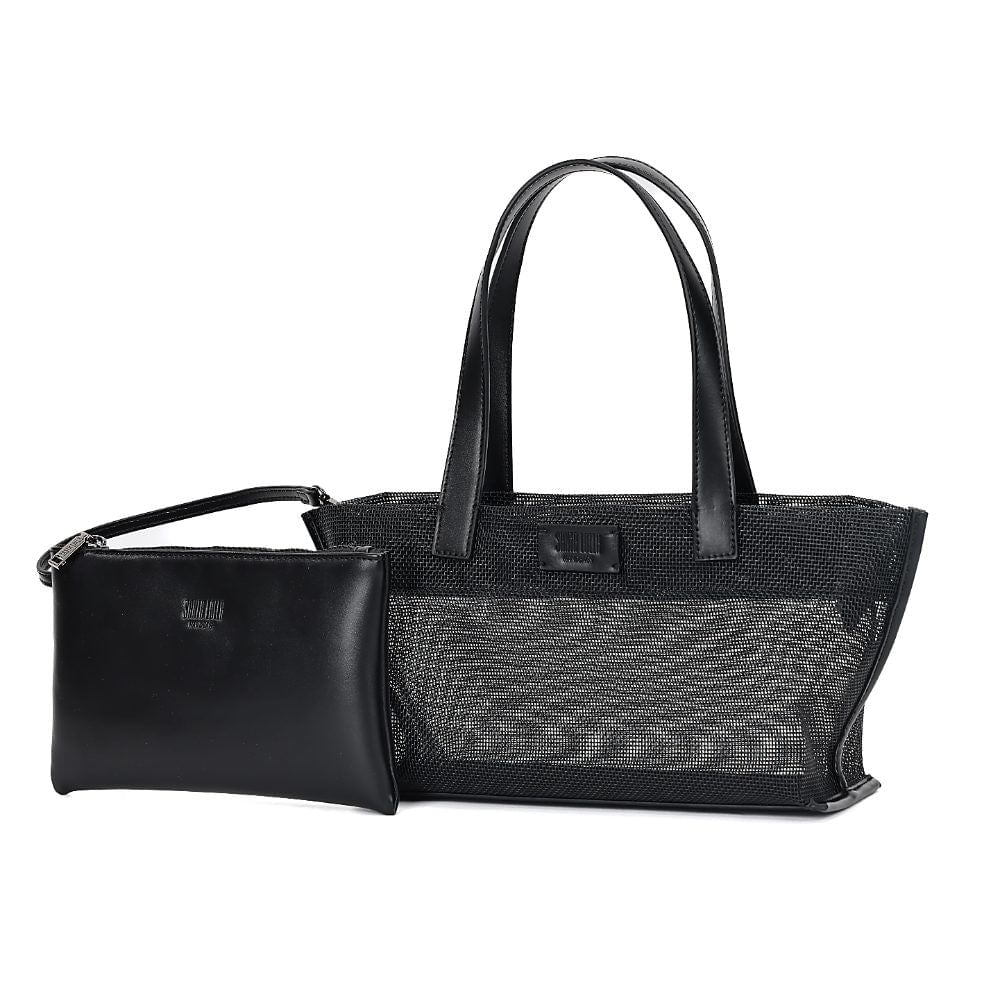Bolsa Tote Santa Lolla Preta Tela Vazado 2 Em 1