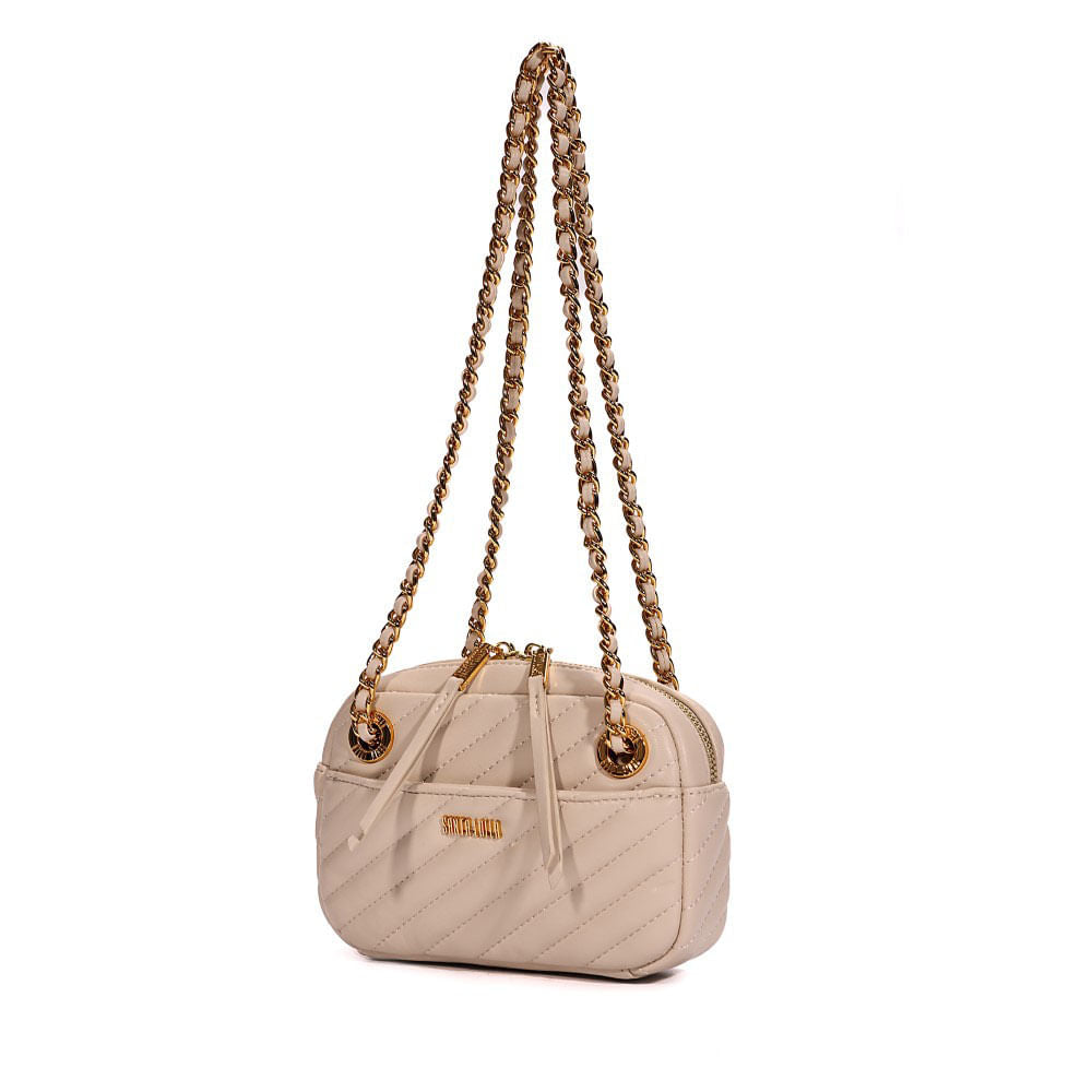 Bolsa Transversal Santa Lolla Bege Alça Correntes