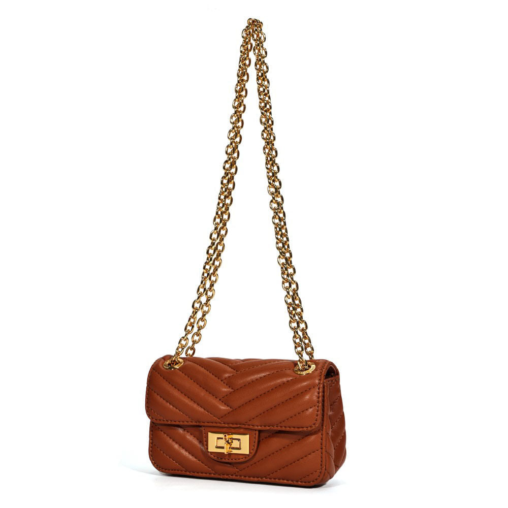 Bolsa Transversal Santa Lolla Caramelo Alça Correntes