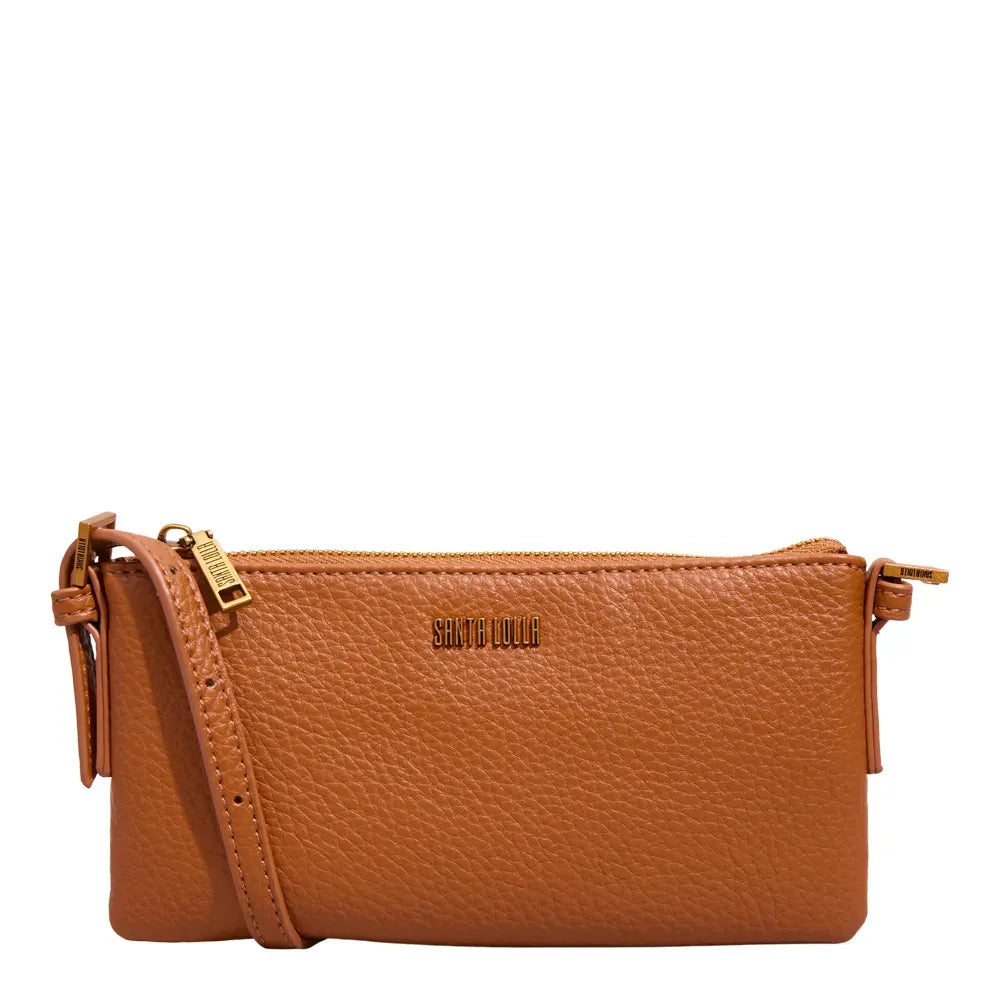 Bolsa Transversal Santa Lolla Caramelo Floater Zíper Dourado