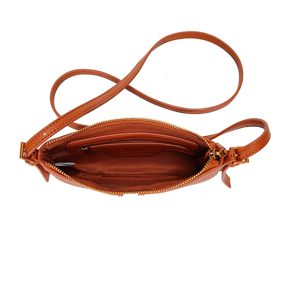 Bolsa Transversal Santa Lolla Caramelo Floater Zíper Dourado