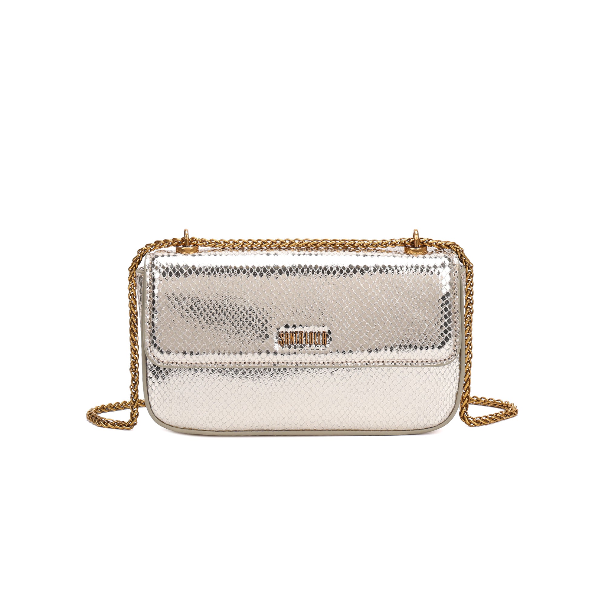 Bolsa Transversal Santa Lolla Dourada Alça Corrente