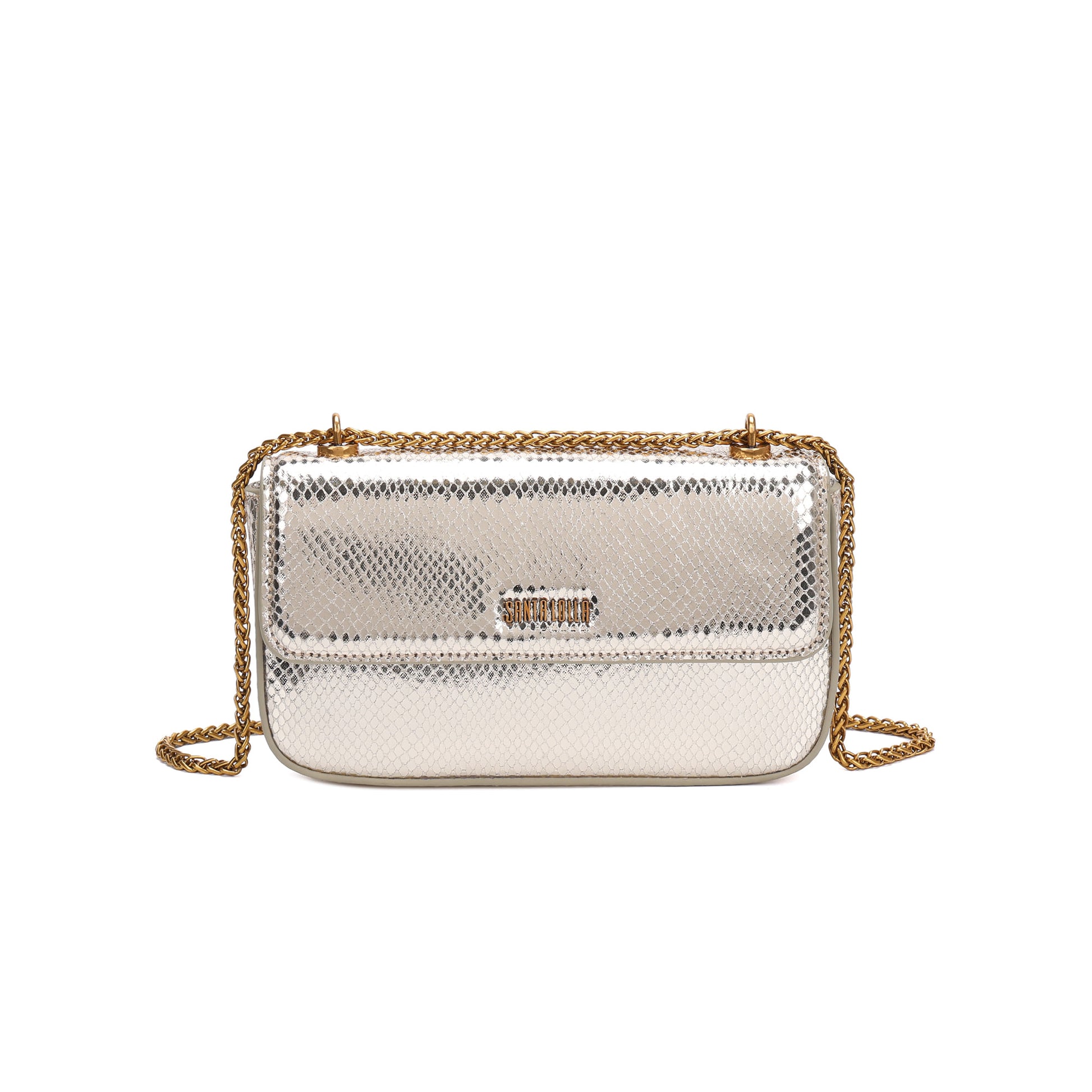 Bolsa Transversal Santa Lolla Dourada Alça Corrente