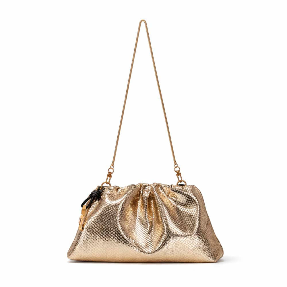 Bolsa Transversal Santa Lolla Dourada Snake Metalizada