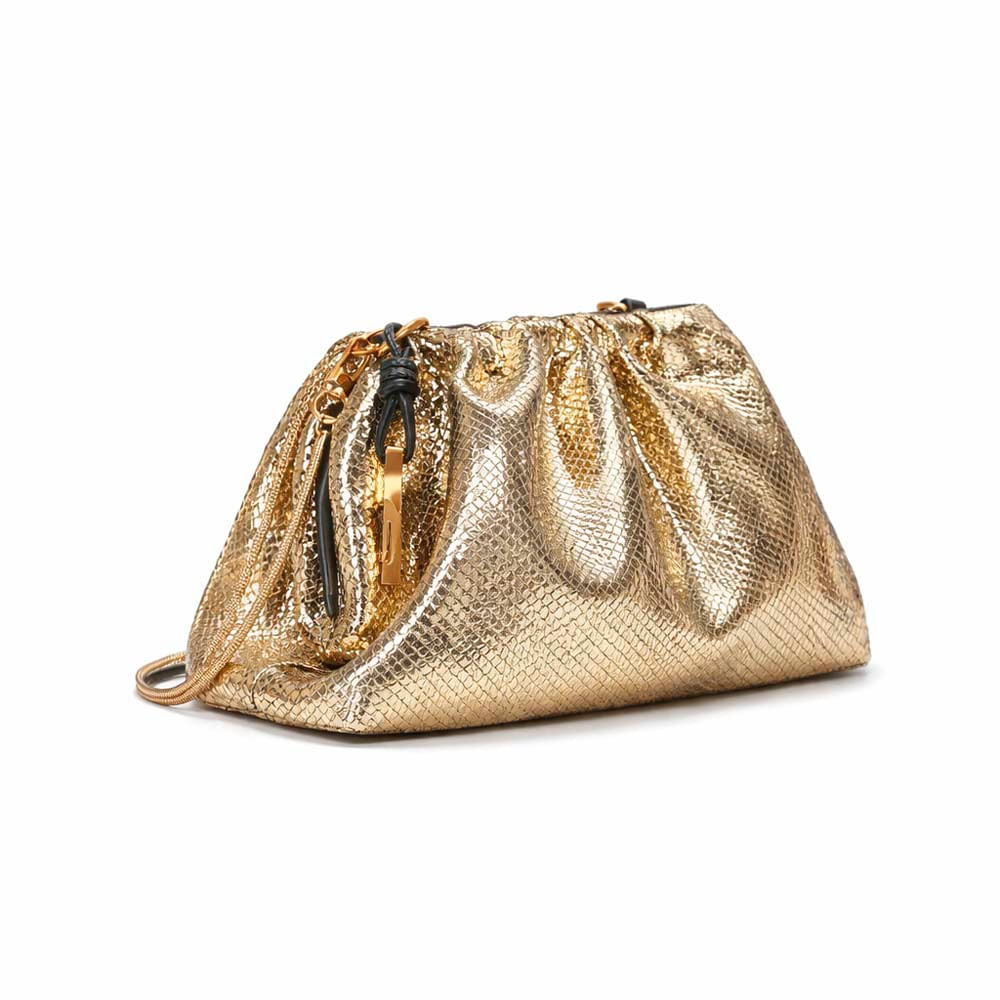 Bolsa Transversal Santa Lolla Dourada Snake Metalizada