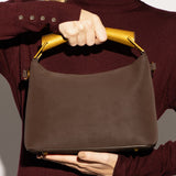 Bolsa Transversal Santa Lolla Marrom Nobuck Alça Dourada