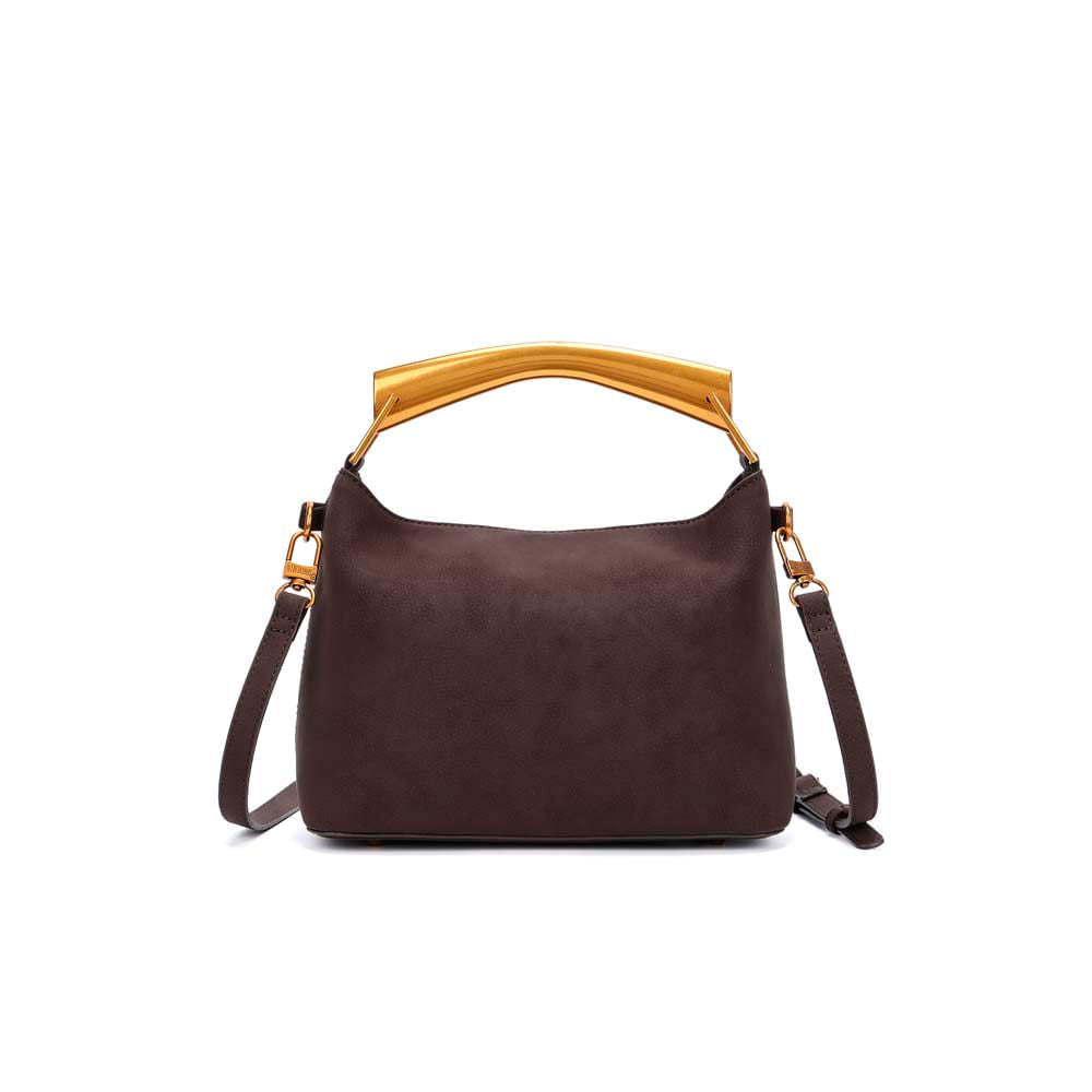 Bolsa Transversal Santa Lolla Marrom Nobuck Alça Dourada