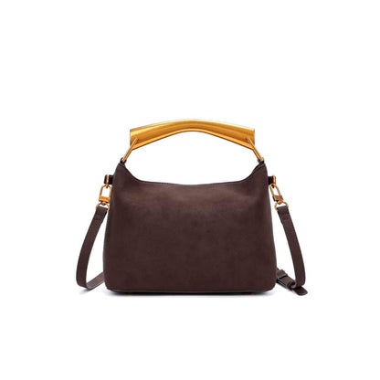 Bolsa Transversal Santa Lolla Marrom Nobuck Alça Dourada