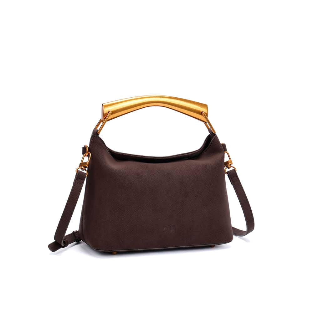 Bolsa Transversal Santa Lolla Marrom Nobuck Alça Dourada