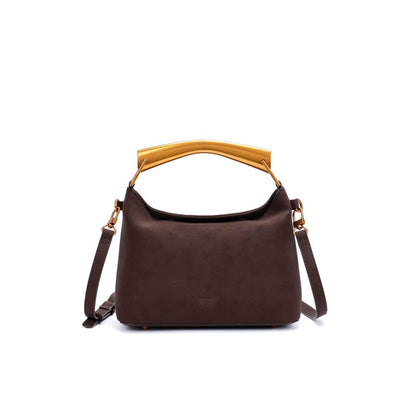 Bolsa Transversal Santa Lolla Marrom Nobuck Alça Dourada