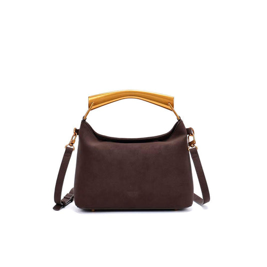 Bolsa Transversal Santa Lolla Marrom Nobuck Alça Dourada