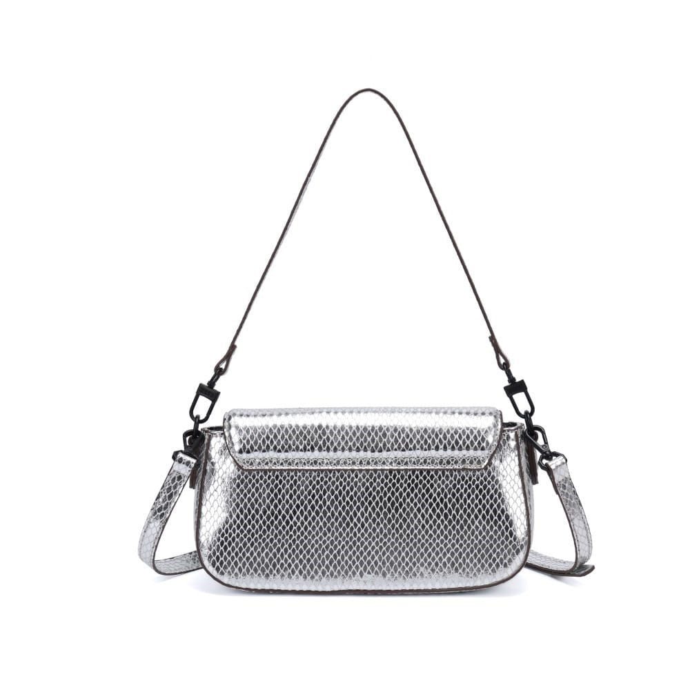Bolsa Transversal Santa Lolla Prata Metalizada Alça Dupla