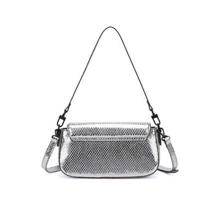 Bolsa Transversal Santa Lolla Prata Metalizada Alça Dupla