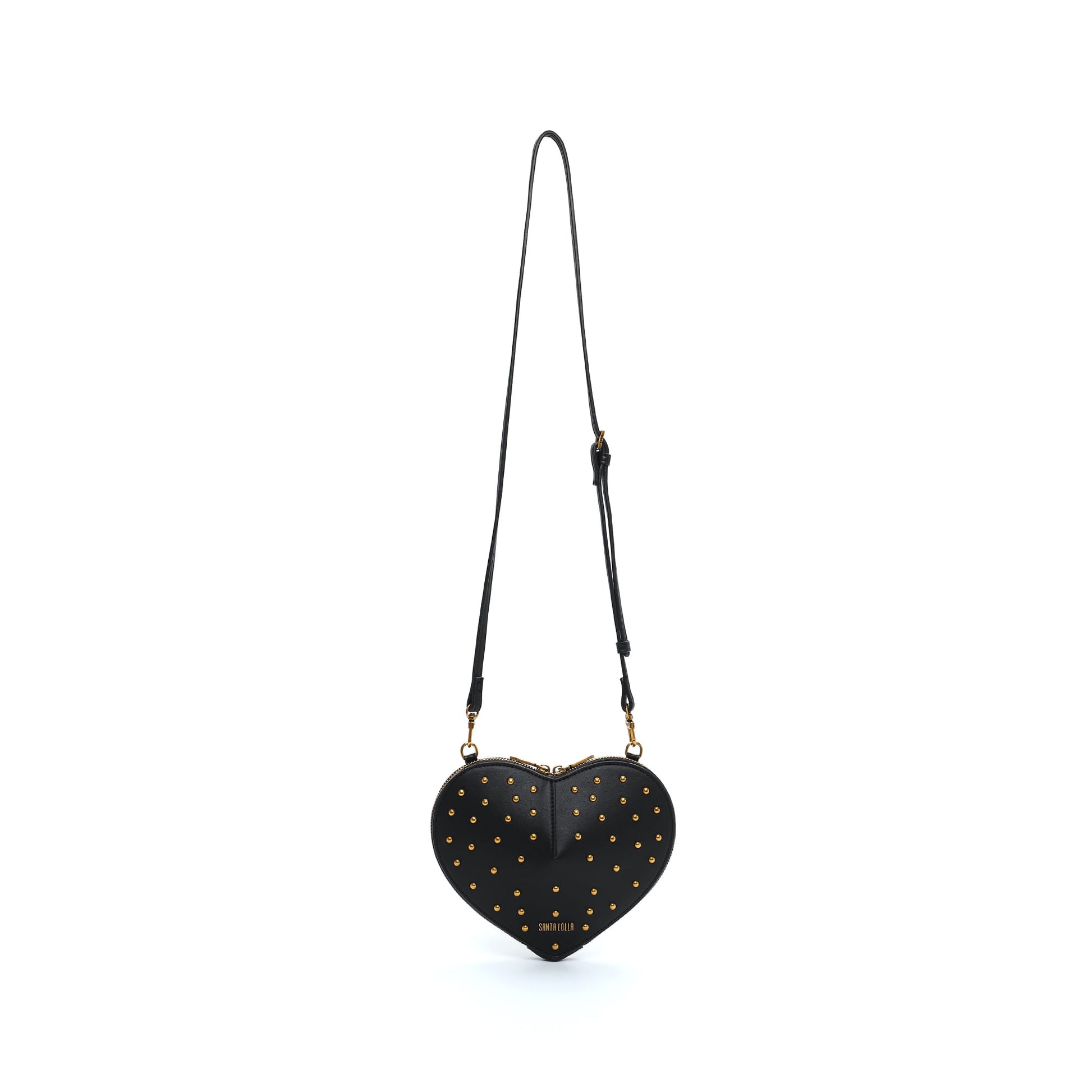 Bolsa Transversal Santa Lolla Preta Coração Tachas