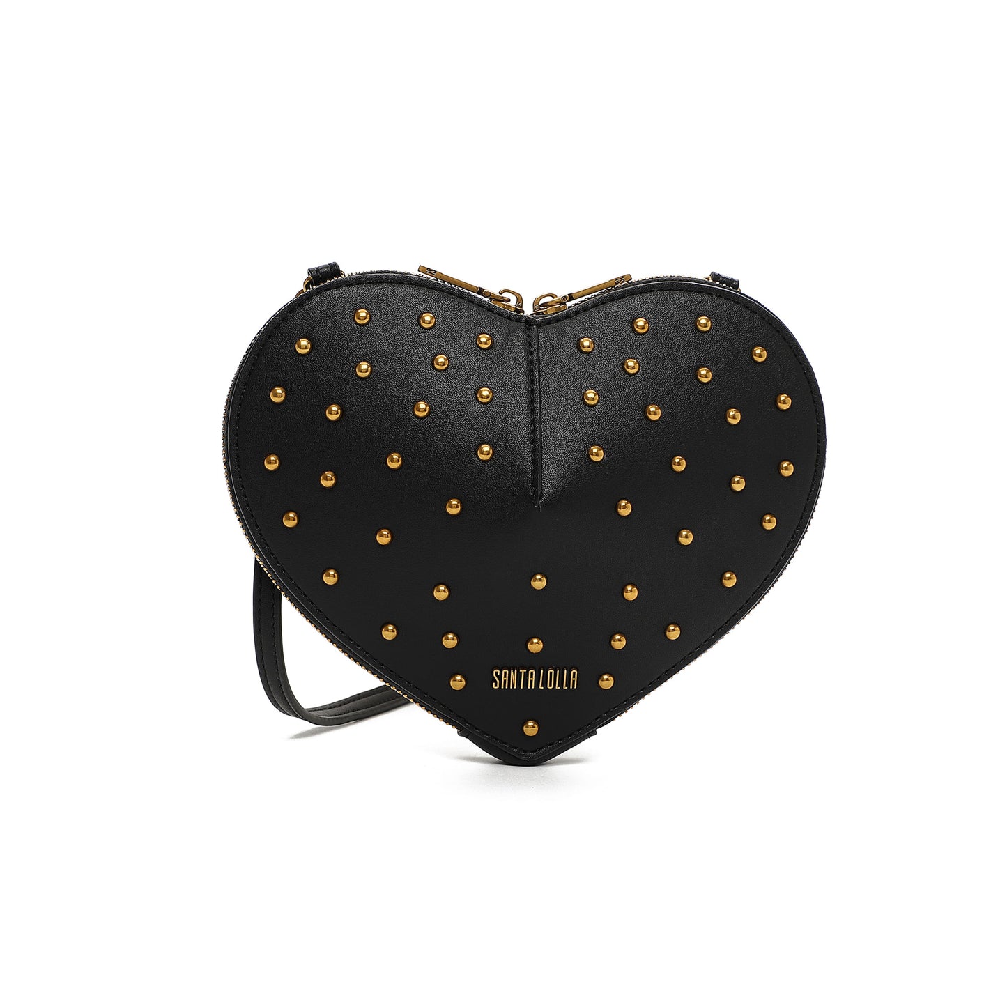 Bolsa Transversal Santa Lolla Preta Coração Tachas
