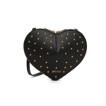 Bolsa Transversal Santa Lolla Preta Coração Tachas