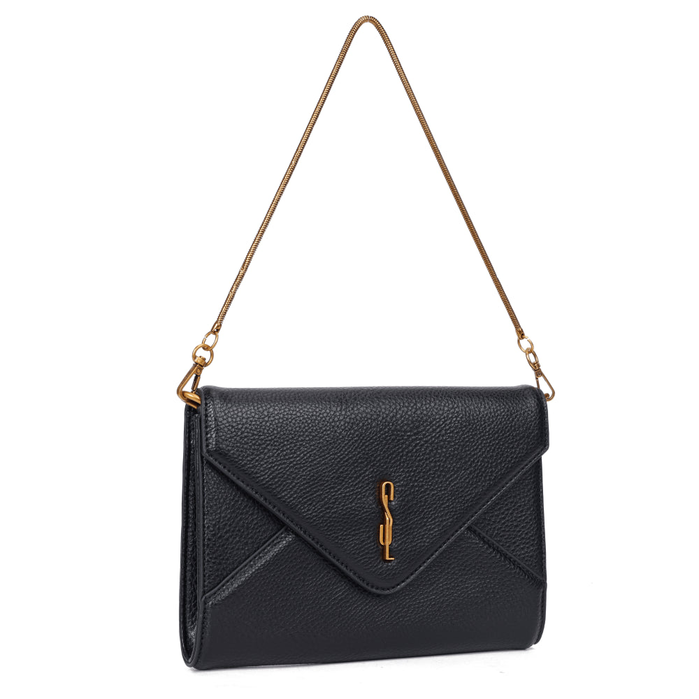 Bolsa Transversal Santa Lolla Preta Corrente Dourada