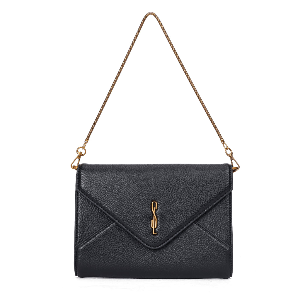 Bolsa Transversal Santa Lolla Preta Corrente Dourada