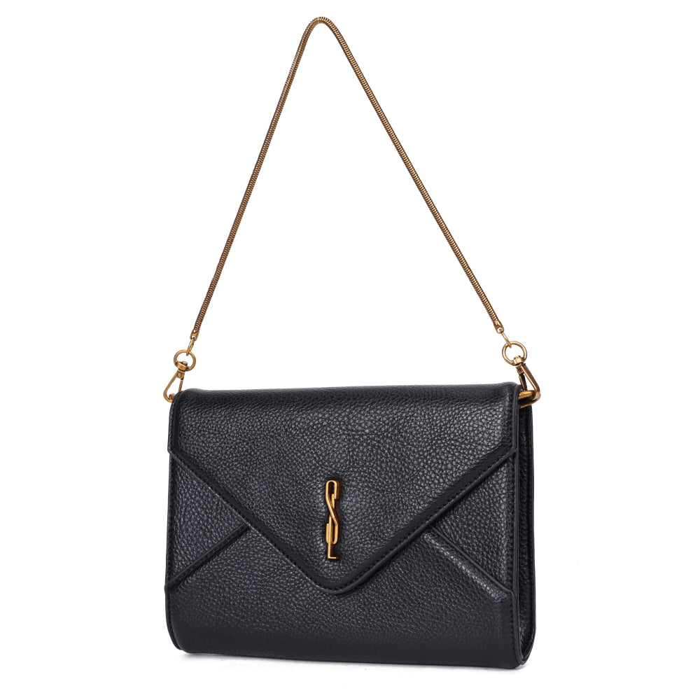 Bolsa Transversal Santa Lolla Preta Corrente Dourada