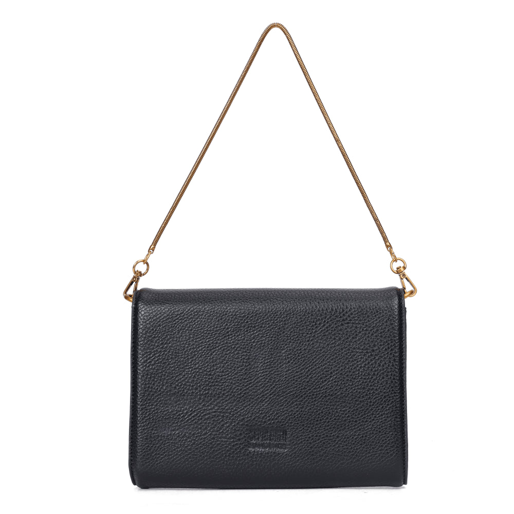 Bolsa Transversal Santa Lolla Preta Corrente Dourada