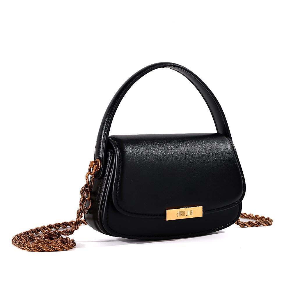 Bolsa Transversal Santa Lolla Preta Corrente Dourada