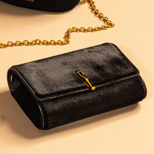 Bolsa Transversal Santa Lolla Preta Corrente Dourada